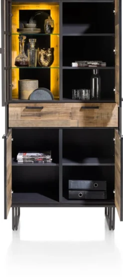 Avalon, bergkast 96 cm - 3-deuren + 1-lade + 1-glasdeur (+ LED) - Driftwood
