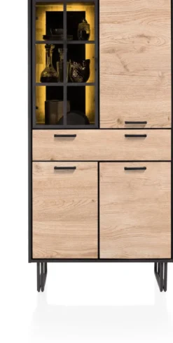 Avalon, bergkast 96 cm - 3-deuren + 1-lade + 1-glasdeur (+ LED) - Driftwood