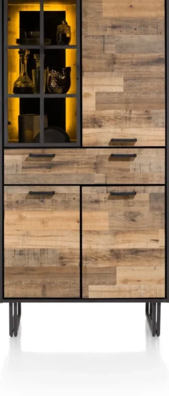 Avalon, bergkast 96 cm - 3-deuren + 1-lade + 1-glasdeur (+ LED) - Driftwood