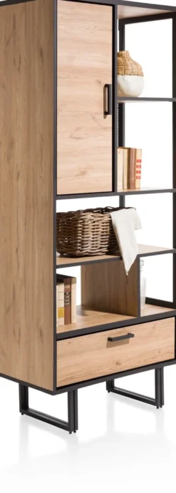 Avalon, boekenkast 80 cm - 1-deur + 1-lade + 5-niches - Driftwood