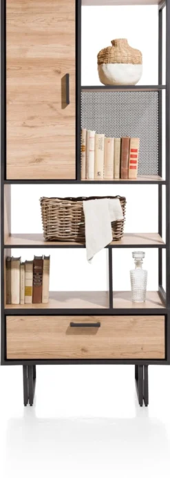 Avalon, boekenkast 80 cm - 1-deur + 1-lade + 5-niches - Driftwood