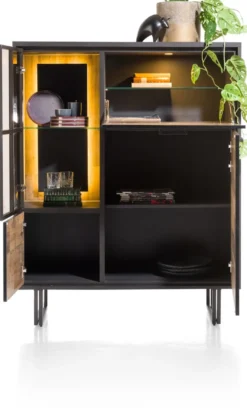 Avalon, highboard 120 cm - 2-deuren + 1-glasdeur + 1-klep (+ LED) - Driftwood
