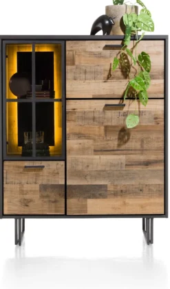 Avalon, highboard 120 cm - 2-deuren + 1-glasdeur + 1-klep (+ LED) - Driftwood