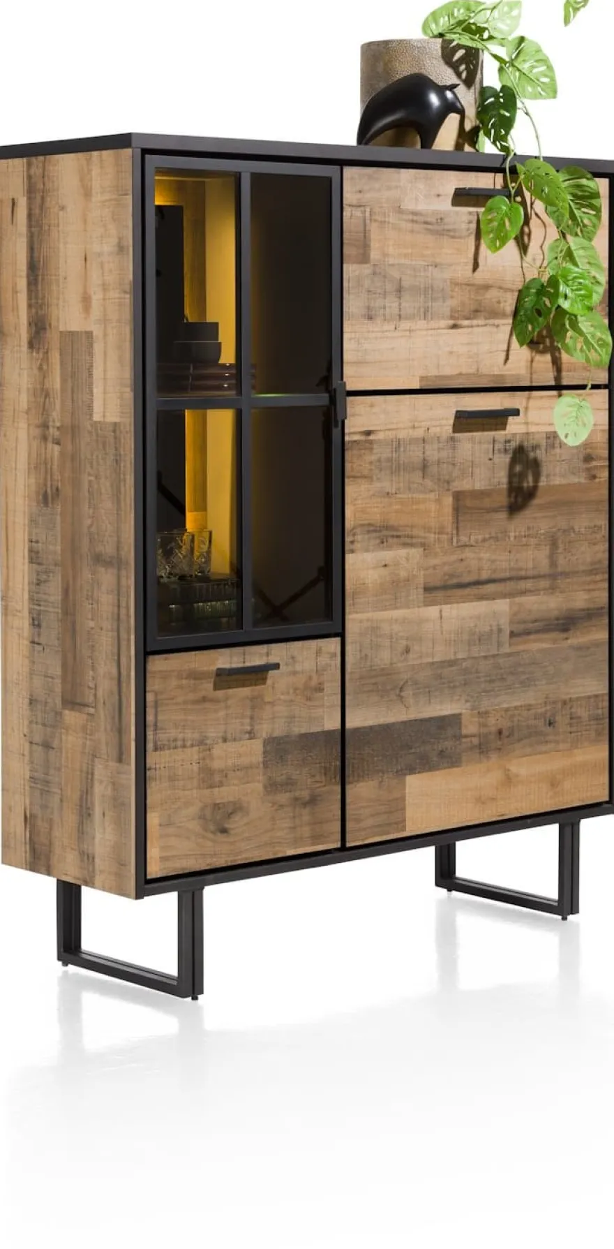 Avalon, highboard 120 cm - 2-deuren + 1-glasdeur + 1-klep (+ LED) - Driftwood