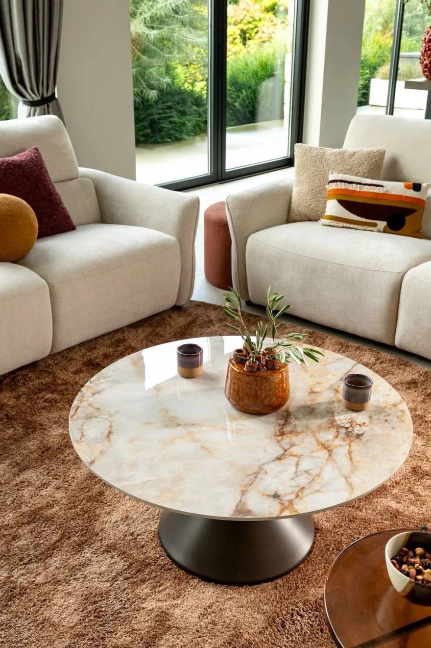 Avelli, salontafel rond 90 cm - steelbrown + keramiek blad