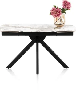 Axelle, Uitschuiftafel 140 (+2 x 30 cm) x 90 cm, keramiek, marble creme