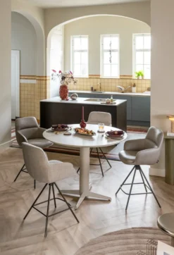 Caletta, bartafel rond 120 cm. - eiken blad - centrale teenpoot crème - Natural