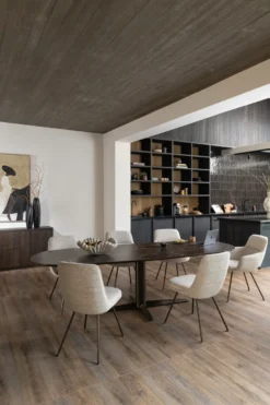 Caletta, eetkamertafel ovaal 240 x 105 cm. - HPL Primo Laminato blad - centrale teenpoot steelbrown - Marble brown