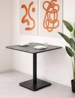 COCOmaison, Brest bistrotafel marble light grey 75x75cm - zwart