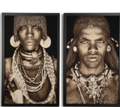 COCOmaison, Samburu Warrior schilderij 75x125cm - Bruin
