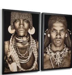 COCOmaison, Samburu Warrior schilderij 75x125cm - Bruin