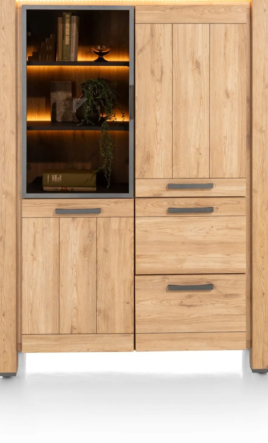 Delmonte, bergkast 120 cm - 1-glasdeur + 2-deuren + 2-laden (+ LED)