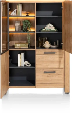 Delmonte, bergkast 120 cm - 1-glasdeur + 2-deuren + 2-laden (+ LED)