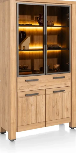 Delmonte, vitrine 110 cm - 2-glasdeuren + 2-deuren + 1-lade (+ LED)