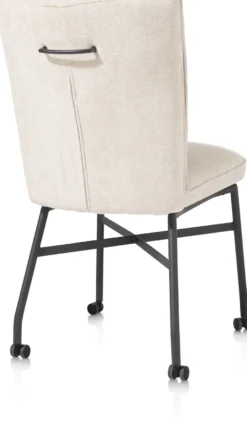 Eden, eetkamerstoel - metalen frame wielen - pocket - greep Livigno crème + accent in Calabria crème