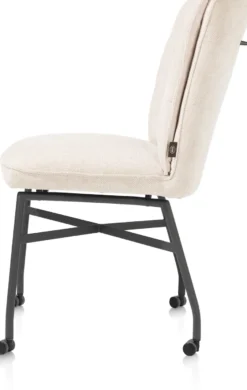 Eden, eetkamerstoel - metalen frame wielen - pocket - greep Livigno crème + accent in Calabria crème