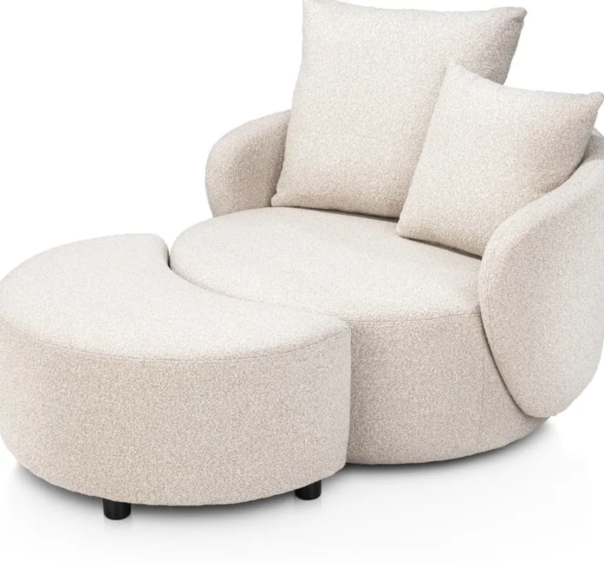 Elise, draaifauteuil met poef - stof Cloudy