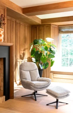Florence, relaxfauteuil met poef - stof Enzo - grijs