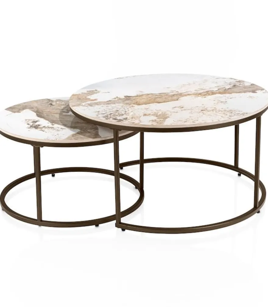Fusion, Salontafel set, rond 80 cm en rond 60 cm, keramiek Pandorra white