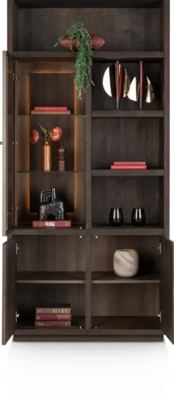 Gijon, bergkast 100 cm - 1-glasdeur + 2-deuren + 4-niches (+ LED)