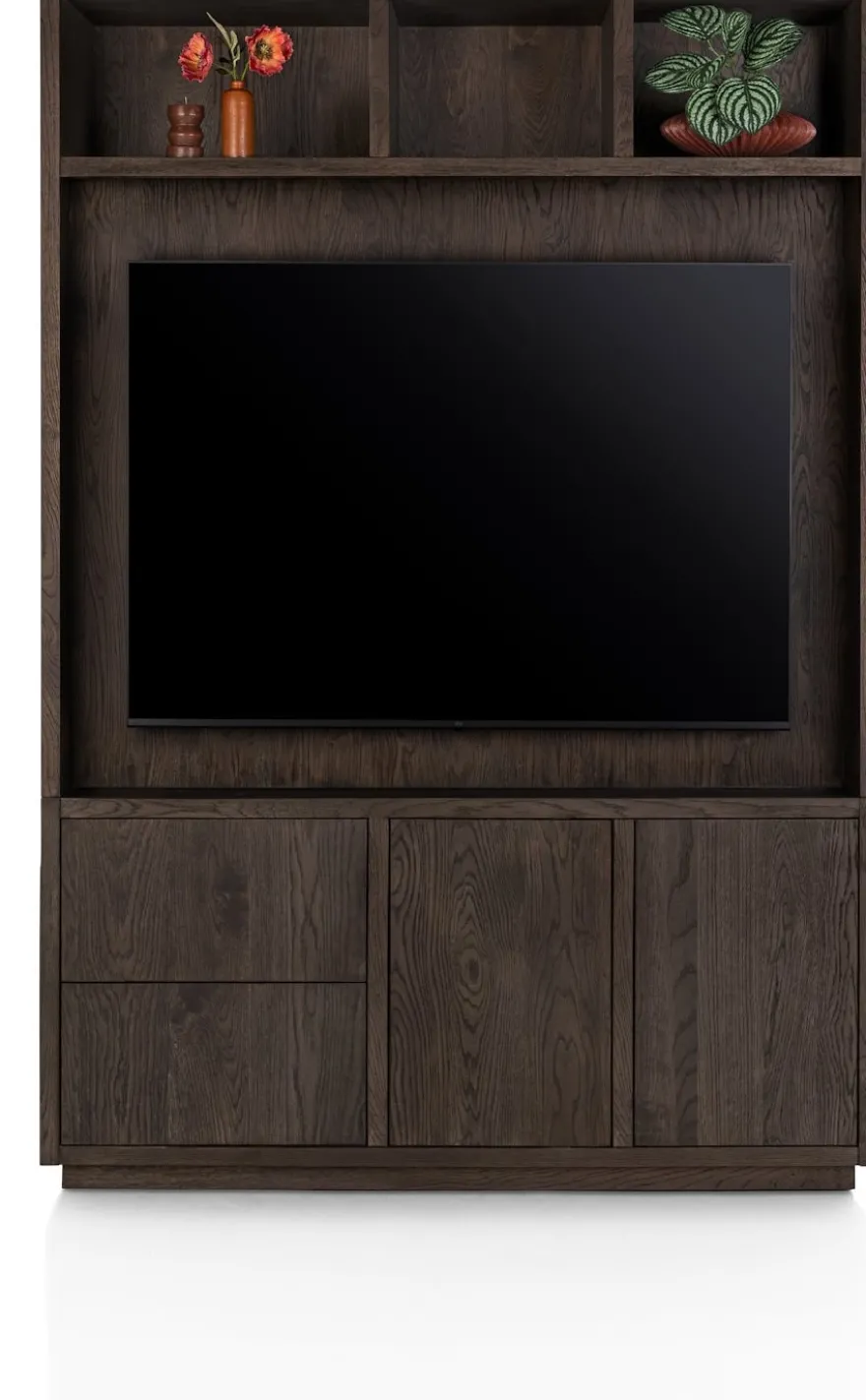 Gijon, tv-kast met opzet 150 cm - 2-deuren + 2-laden + 3-niches met plint
