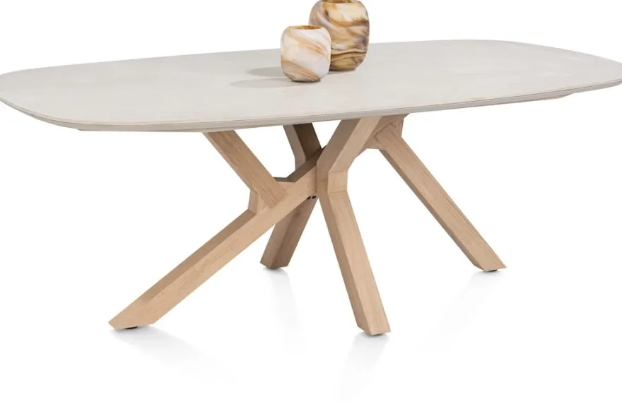 Himalaya, Eetkamertafel 210 x 120 cm. - houten poten / keramiek blad