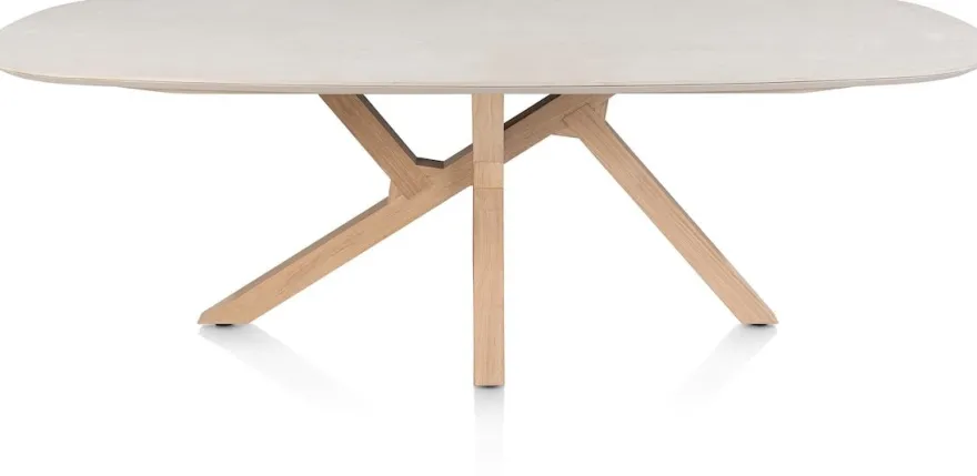 Himalaya, Eetkamertafel 240 x 120 cm. - houten poten / keramiek blad