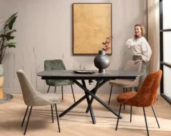 Isaac, eetkamerstoel - 4-pootjes - rough off black - stof Bellini - Creme