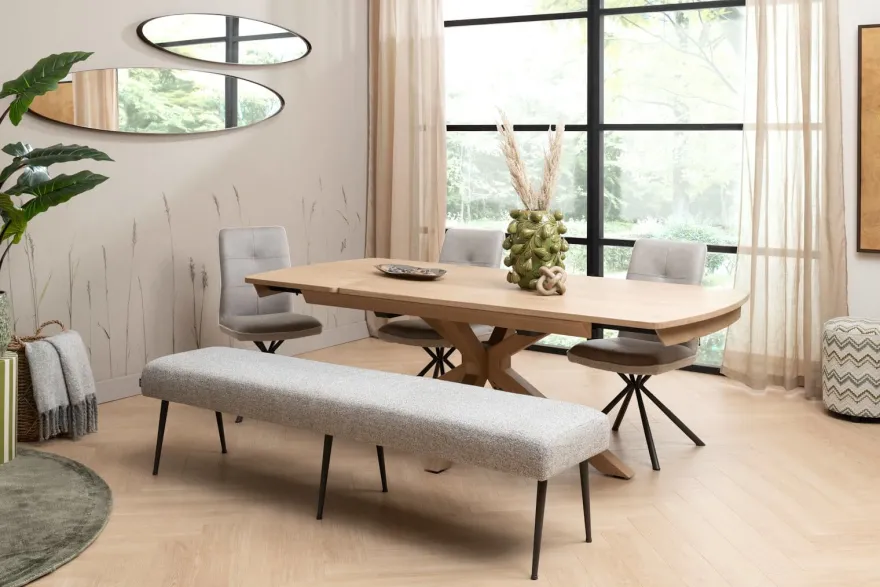 Jace, eetkamerbank 200 cm zonder rug + pocket - stof Luton - grijs