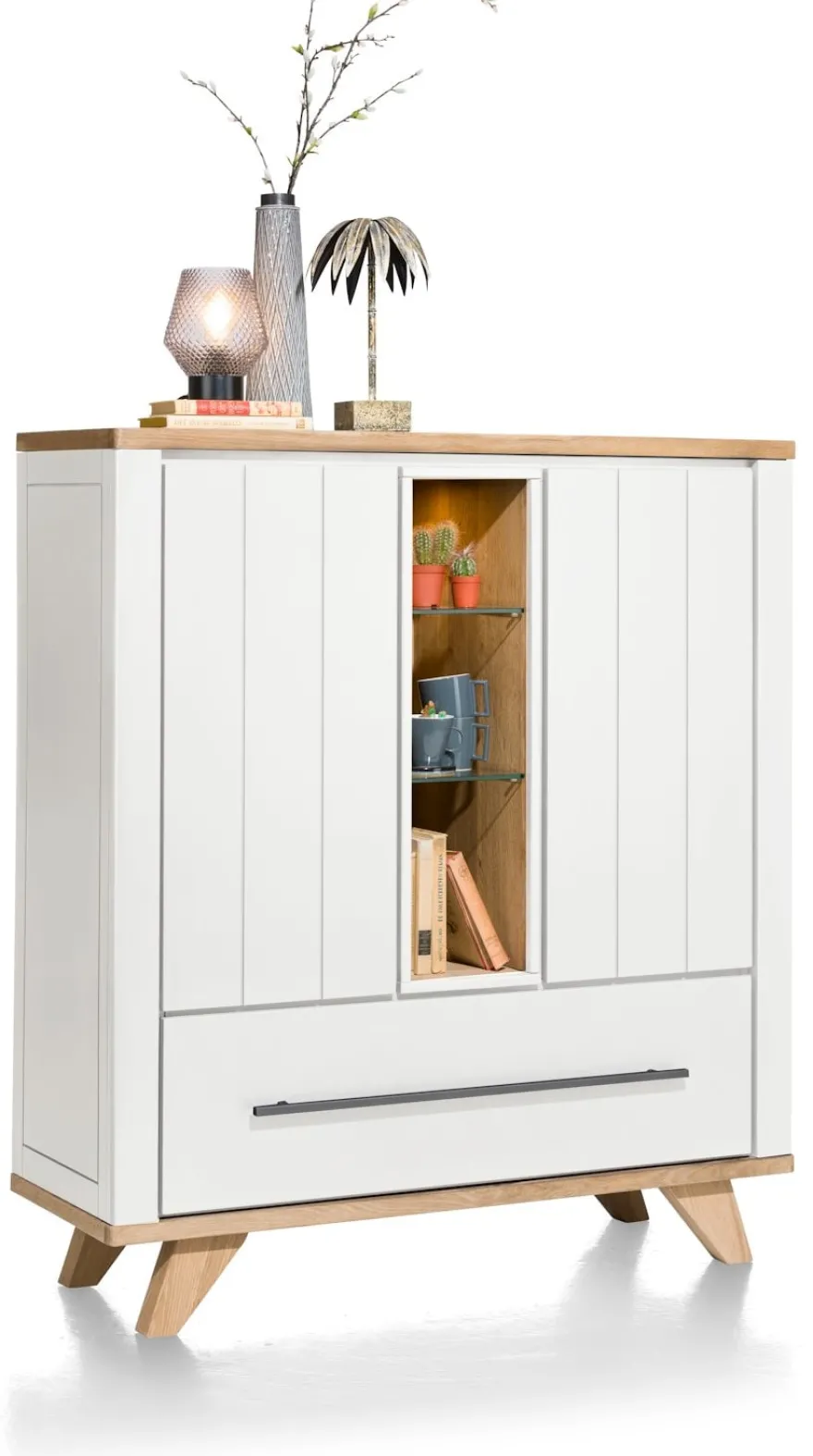 Jardin, highboard 125 cm 2-deuren + 1-lade (+ 2 binnenin) + 3-niches (+ LED) - Antraciet