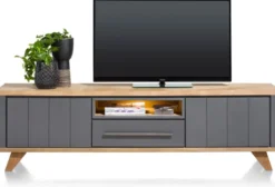 Jardin, lowboard 210 cm - 1-lade + 1-niche + 2-kleppen (+ LED) - Antraciet