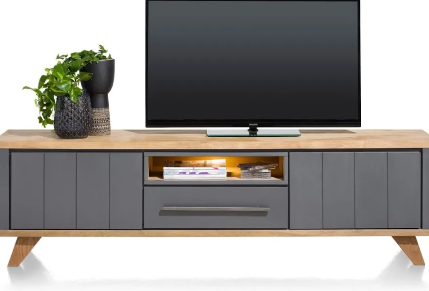 Jardin, lowboard 210 cm - 1-lade + 1-niche + 2-kleppen (+ LED) - Antraciet