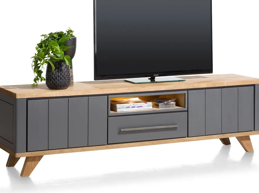 Jardin, lowboard 210 cm - 1-lade + 1-niche + 2-kleppen (+ LED) - Antraciet