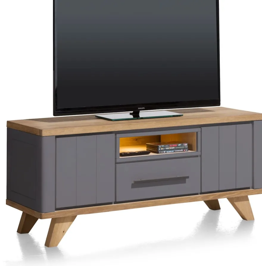 Jardin, lowboard 140 cm - 1-lade + 1-niche + 2-kleppen (+ LED) - Antraciet