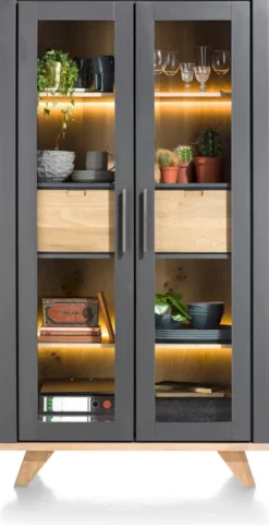 Jardin, vitrine 110 cm - 2-glasdeuren + 2-laden (binnenin) (+ LED) - Antraciet