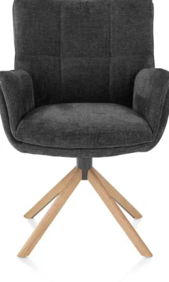 Juna, armstoel - eiken frame met relaxsysteem - draaibaar - stof Livigno - Antraciet