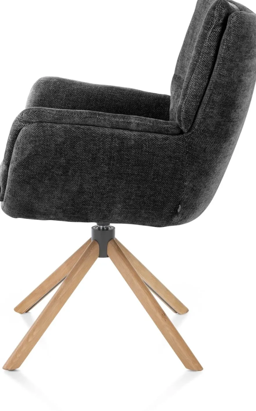 Juna, armstoel - eiken frame met relaxsysteem - draaibaar - stof Livigno - Antraciet