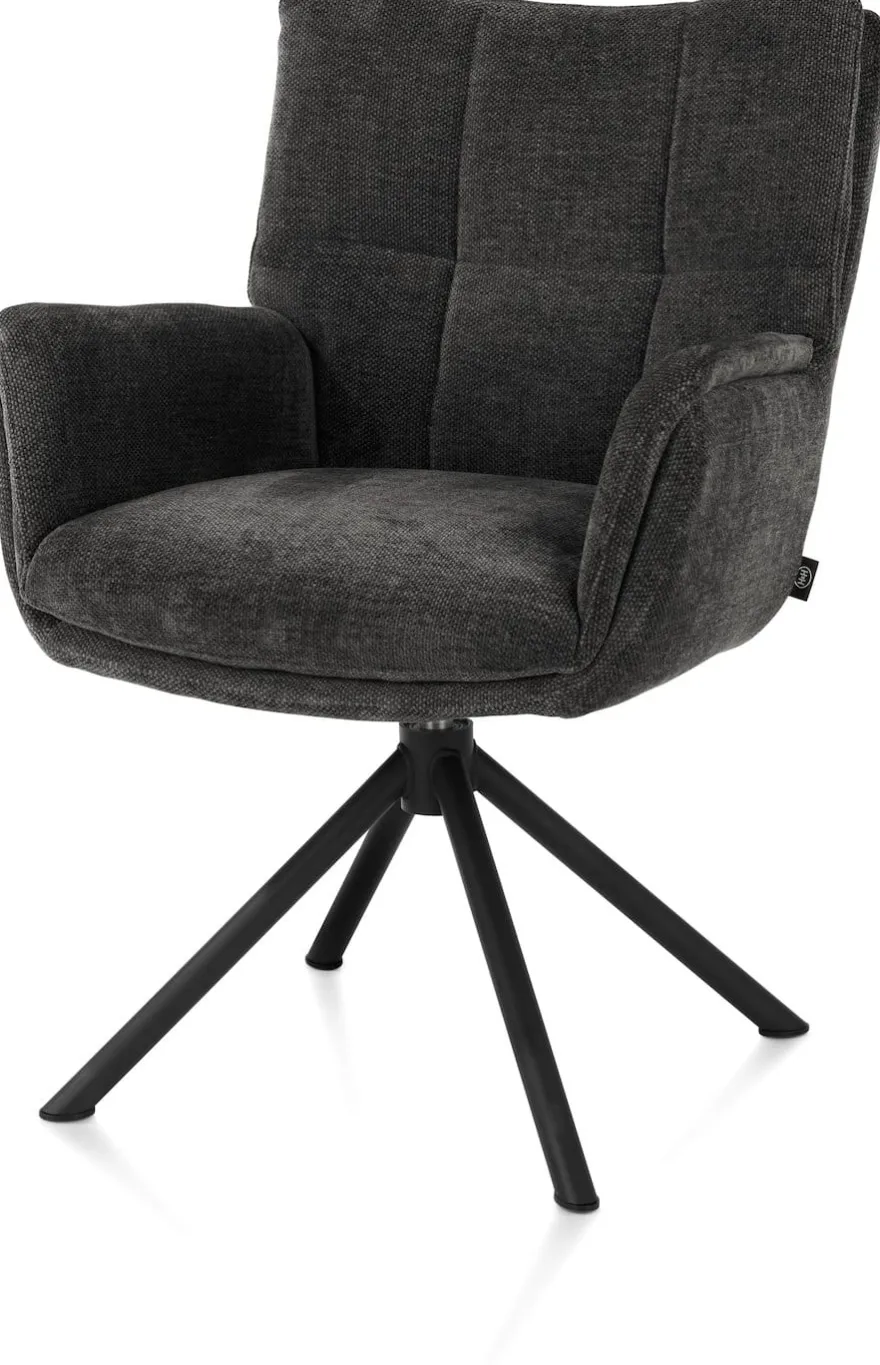 Juna, armstoel - zwart frame met relaxsysteem - draaibaar - stof Livigno - Antraciet