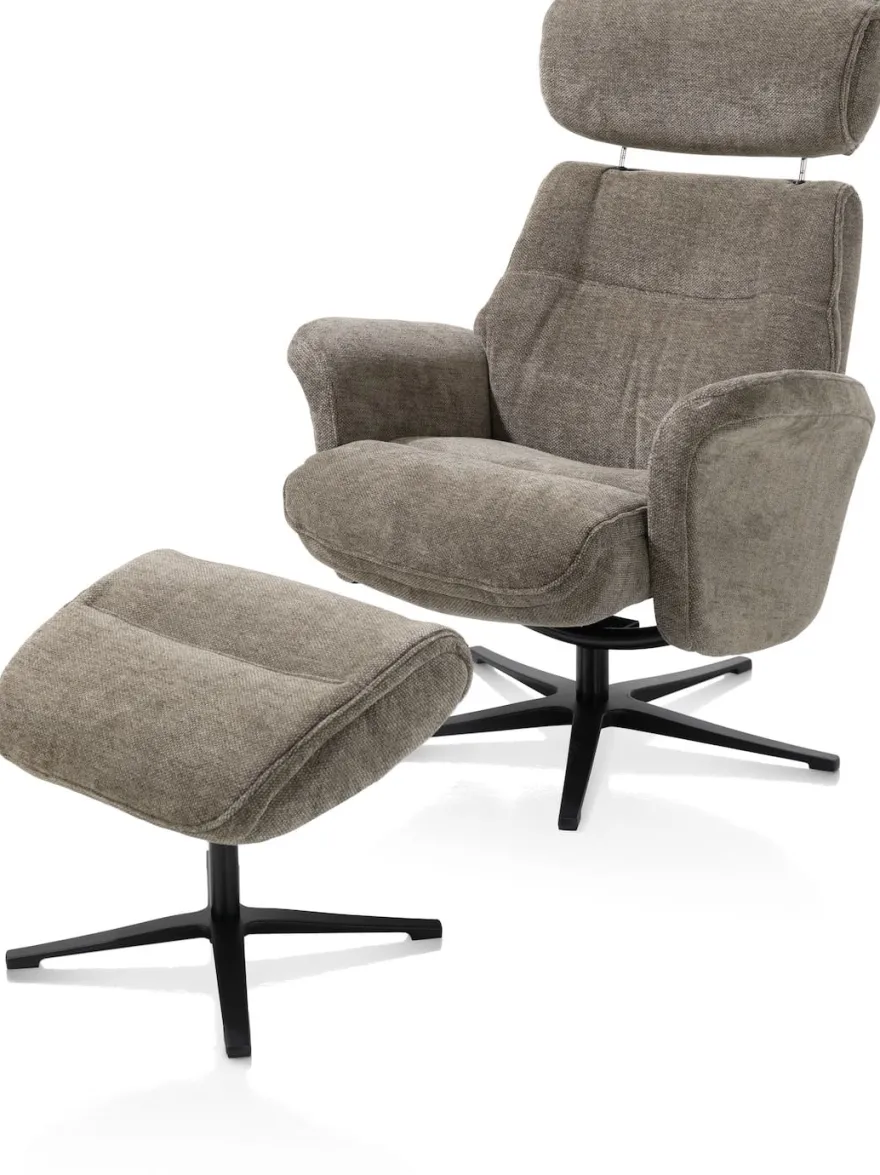 Lazaro, relaxfauteuil met poef - stof Livigno - bruin