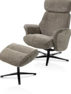 Lazaro, relaxfauteuil met poef - stof Livigno - bruin