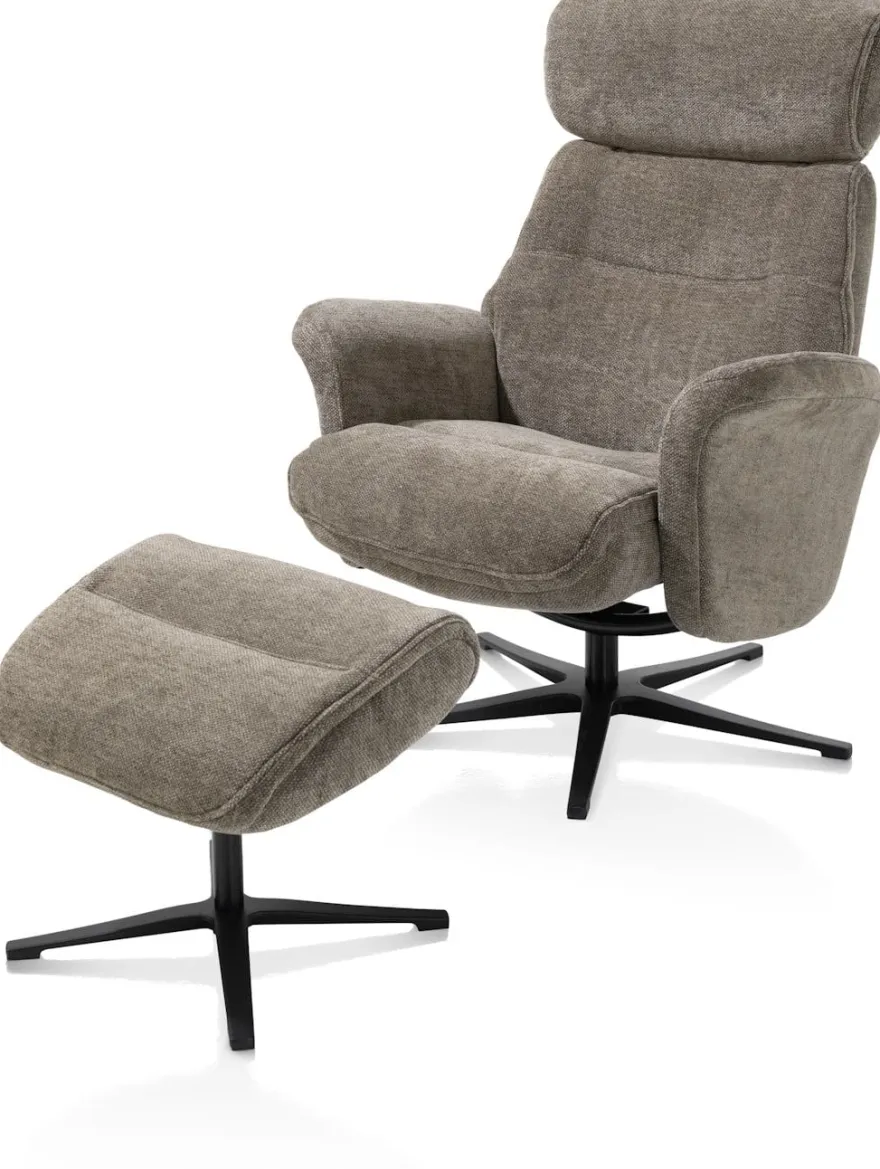 Lazaro, relaxfauteuil met poef - stof Livigno - bruin