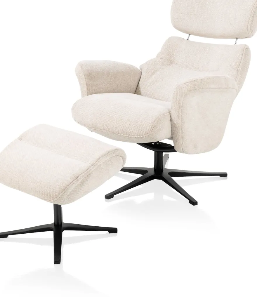 Lazaro, relaxfauteuil met poef - stof Livigno - bruin