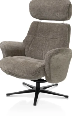 Lazaro, relaxfauteuil met poef - stof Livigno - bruin