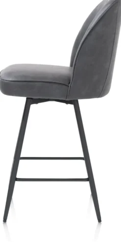 Leo, barstoel - frame rough off black (ROB) - draaibaar - stof Pala - Antraciet