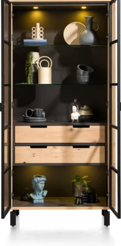 Livada, vitrine 100 cm - 2-glasdeuren + 2-laden - Natural