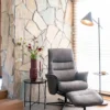 Lotis, relaxfauteuil met poef - stof Pala - Lichtgrijs