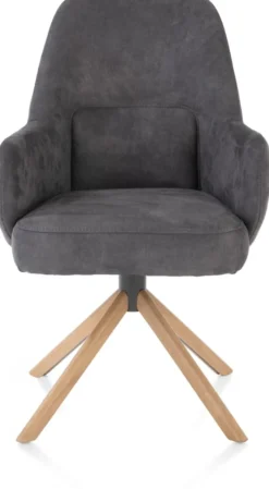 Melle, armstoel eiken frame met relaxsysteem - draaibaar - stof Calabria - Antraciet