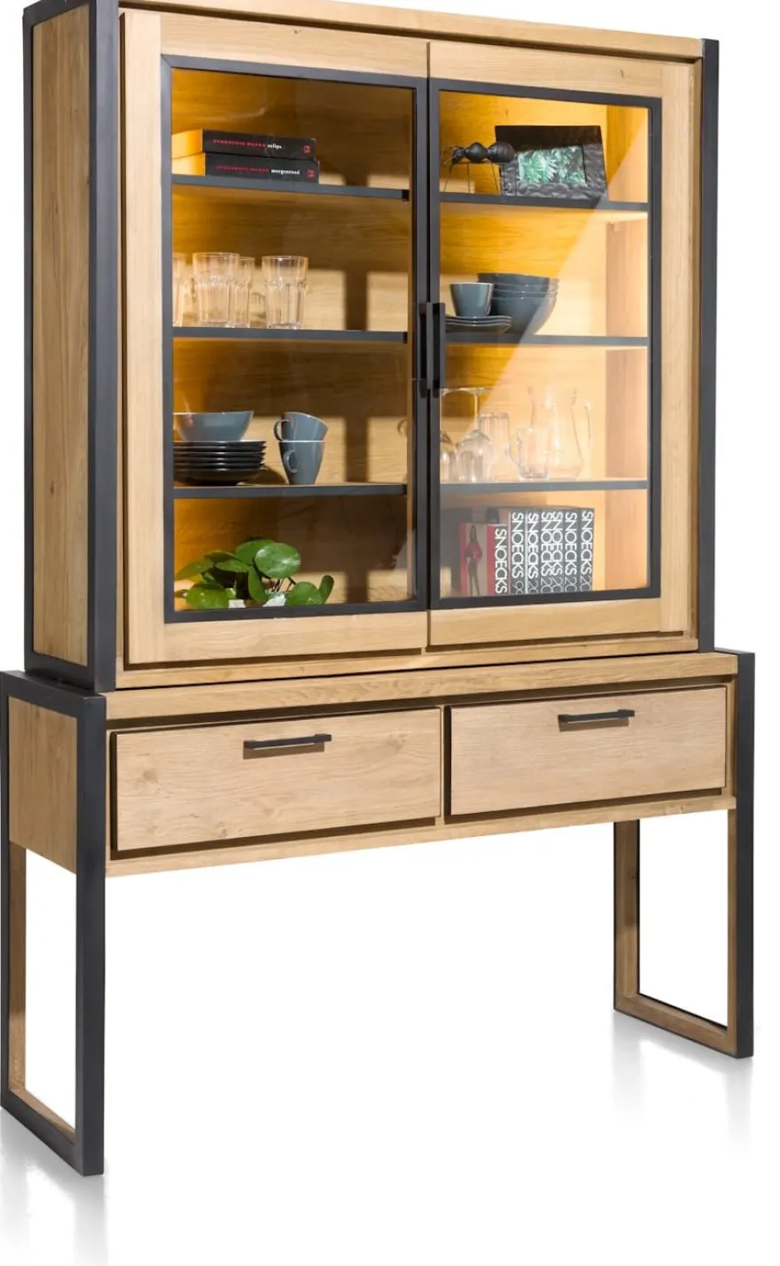 Metalo, buffetkast 140 cm - 2-glasdeuren (+ LED) + 2-laden