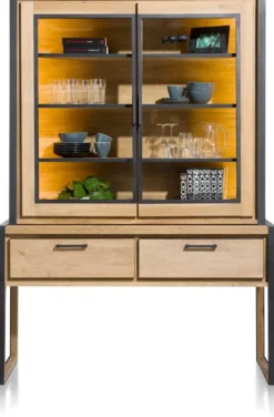 Metalo, buffetkast 140 cm - 2-glasdeuren (+ LED) + 2-laden