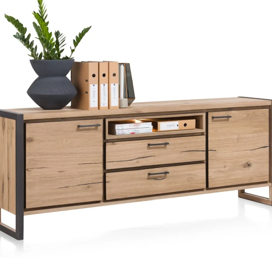 Metalo, dressoir 210 cm - 2-deuren + 2-laden + 1-niche (+ LED)